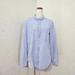 ザラ ZARA 長袖 ストライプシャツ ライトブルー系（S）ロールアップのサムネイル