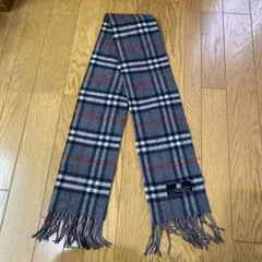 ウール100% チェック柄マフラー フリンジ付き