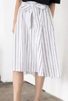 E hyphen world gallery ストライプ リボン付フレアスカート