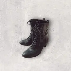 レースアップブーツ ショートブーツ 編み上げ ヒール クラシック ブラック