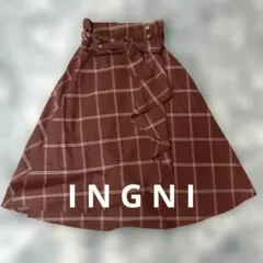 【INGNI】ブラウン チェック柄 フレアスカート