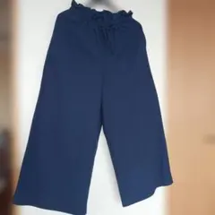 ネイビー ワイドパンツ ゴムウエスト