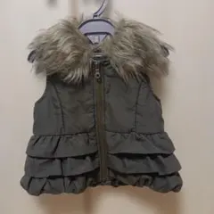Donkey Jossy カーキ フリル付きダウンベスト 100cm