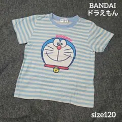size120 バンダイ ドラえもん 白 水色 ボーダー柄 Ｔシャツ キッズ 夏のサムネイル