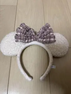 ミニーマウス風カチューシャ チェックリボン付き