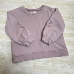 キッズ　100 センチ　薄紫色 花柄刺繍 トレーナー