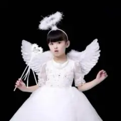 キッズ　子供　コスプレ エンジェル 羽、カチューシャ、杖3点セット　ハロウィン