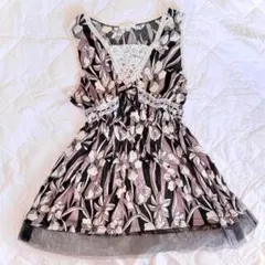 Y2K 花柄×レース切り替え キャミソールトップ 00s フェアリーグランジ