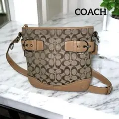 COACH ショルダーバック　サコッシュ　ベージュ系　レザー&キャンバス