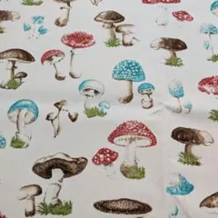 ■大きめキノコ柄＊オックス生地＊生成り＊110×50cm