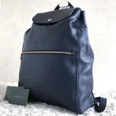 【未使用級】ロンシャン　ル フローネ リュック　バックパック　紺　本革　巾着