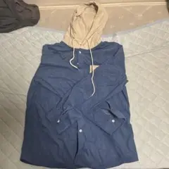 フード付きシャツ 青とベージュ Lサイズ
