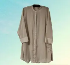 GU シアー バンド カラー ロング シャツ ベージュ