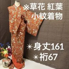 草花 紅葉 小紋 正絹 広衿 袷 YK-775