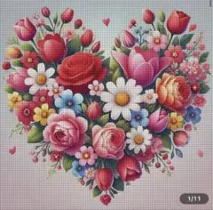 クロスステッチキット11CT ハート型フローラル