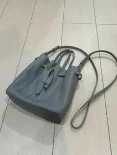 グレー レザー バケツ型 ショルダーバッグ