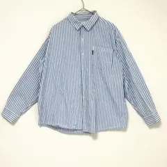 モノマート ストライプ　長袖シャツ カジュアル　青　M 綿100のサムネイル