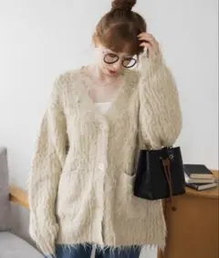 ブラッシュニットビッグカーディガン シャギーカーディガン WEGO ベージュ