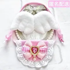 いつぬい ぬい用 羽 フリルチェックリボン スタイ ピンク よだれかけ モンぬい