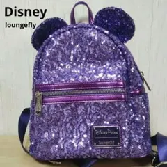 美品　Disney ディズニー　ラウンジフライ　スパンコール　リュック　パープル