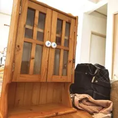 アンティーク　木製ガラス扉キャビネット 2段棚