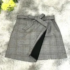 【PARK GIRL】巻きスカート風タイトミニスカート　M　グレーチェック柄