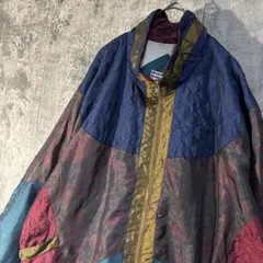 【切替デザイン レトロ花柄 ナイロンジャンパー】XLサイズ ブルゾンヴィンテージ