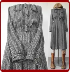 古着♪レトロ・黒小花ワンピ♪70年代80年代ヴィンテージアンティーク入学卒業式