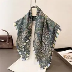 大判 スカーフ バックチャーム バッグスカーフ ペイズリー グリーン系