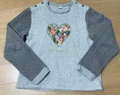 ハート型　花柄刺繍　スウェット　トレーナー　140cm グレー　dolcina