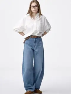 GU 新品　バレルレッグジーンズ　丈長め81.0cm サイズL ブルー