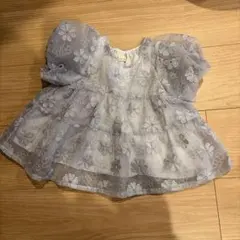 プティマイン　シアーレースチュニック　ブラウス　ブルーグレー　80