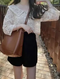 新品タグ付未使用『GRL』グレイル　かぎ編みショート丈カーディガン7分袖ニット