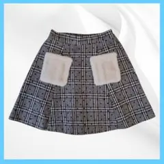 チェック柄フレアスカート ファー付き
