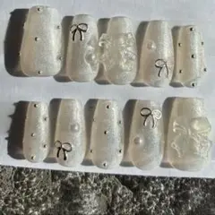 【現品価格】うるうるパールオーロラホワイト　純白　リボン　ビジュー　花嫁結婚式