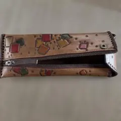 カラフル四角形装飾レザーペンケース
