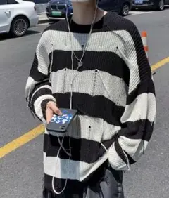 MGV ボーダーダメージニット 韓国ストリート