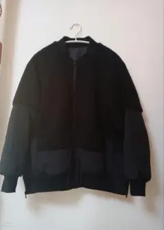 ブラック 中綿ジップアップブルゾン ジャンバー ボアとナイロン Mサイズ
