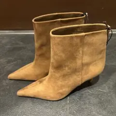 H&M ヒールブーツ ベージュ スエード ポインテッドトゥ ブーティ 37