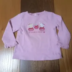 クーラクール　長袖Tシャツ　ロンティー　90　ピンク　アップリケ　うさぎ　りす