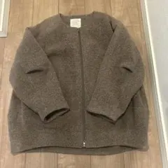 フリース ノーカラージャケット ブラウン