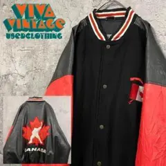 レア90s【古着】カナダ代表 両面刺繍ウールスタジアムジャケット メンズ4XL