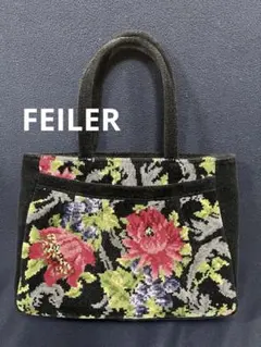 FEILER 花柄刺繍 ハンドバッグ 黒