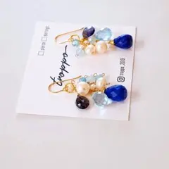 14kgfラピスラズリ・ブルートパーズ・アイオライトピアス/イヤリング