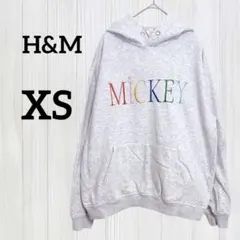 希少✨H&M【XS】ディズニー ミッキー 刺繍ロゴ スウェットパーカー ゆるだぼ