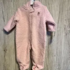 ピンク ボアロンパース フード付き