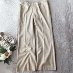 美品(L)ランタナ/カシミヤ混/ストレッチワイドパンツ/毛混/日本製/ミセス