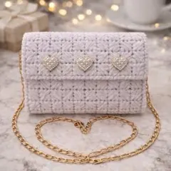ハンドメイド ミニショルダーバッグ ホワイト パール ハート チェーン 韓国