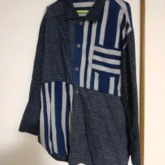 パッチワーク柄 長袖シャツ個性的LL