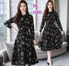 花柄 ロングワンピース 長袖 フォーマル ワンピース 韓国 秋 冬 春 Mサイズ